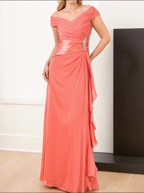 Jade by Jasmine Chiffon Evening Dress w/ Beaded Detail 14 Wedding Gala Formal